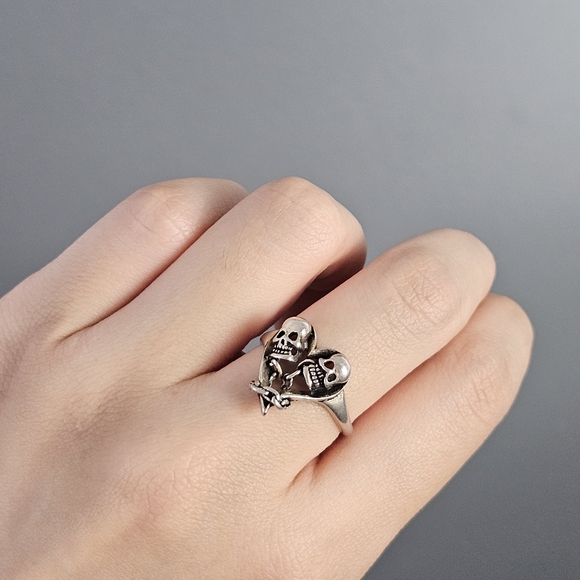 Two Skeleton Heart Silver Ring - Picture 7 of 7